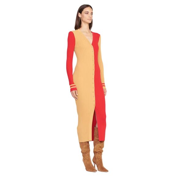 STAUD Dresses & Skirts - STAUD Gold/Scarlet San Francisco 49ers Shoko Knit Button-Up Sweater Dress